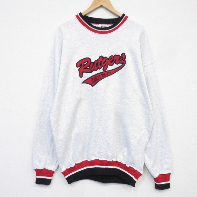 XL★古着 長袖 スウェット メンズ 90年代 90s ラトガーズ大学 大きいサイズ クルーネック USA製 グレー 霜降り 26sep02