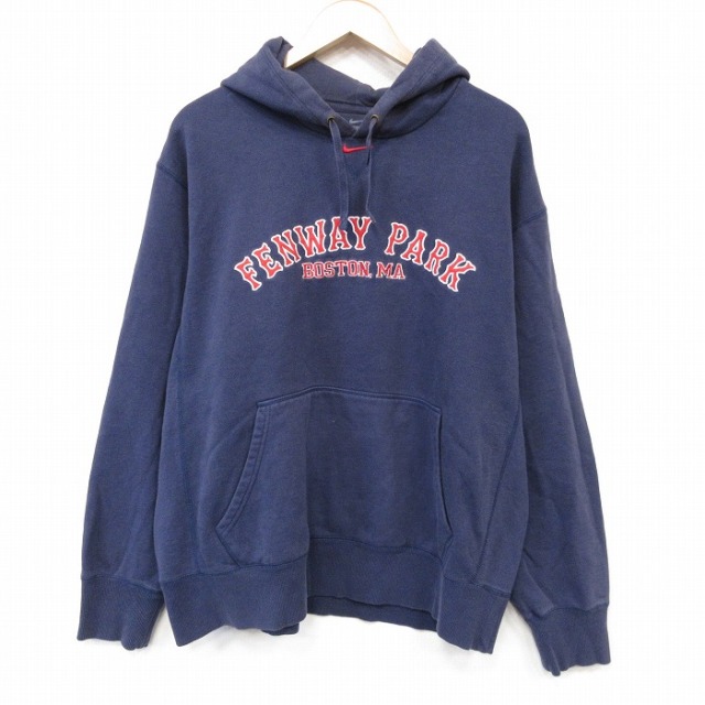 XL★古着 ナイキ 長袖 スウェット パーカー メンズ FENWAY PARK ししゅう 大きいサイズ ネイビー 26sep03