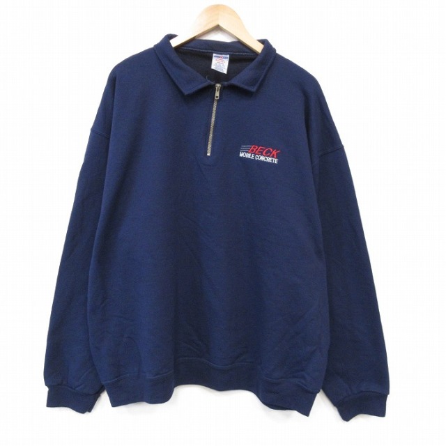 XL★古着 ジャージーズ 長袖 ハーフジップ スウェット メンズ BECK 襟付き 大きいサイズ ネイビー 26sep03