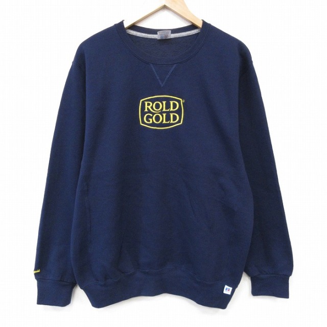 L★古着 ラッセル 長袖 スウェット メンズ 00年代 00s ROLD GOLD ししゅう クルーネック ネイビー【spe】 26sep03