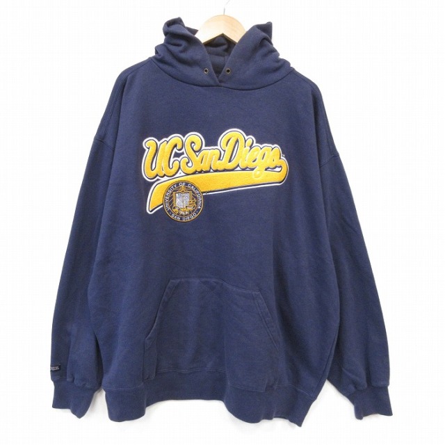 XL★古着 ジャンスポーツ 長袖 スウェット パーカー メンズ 00年代 00s UC San Diego 大学 大きいサイズ ネイビー 26sep03
