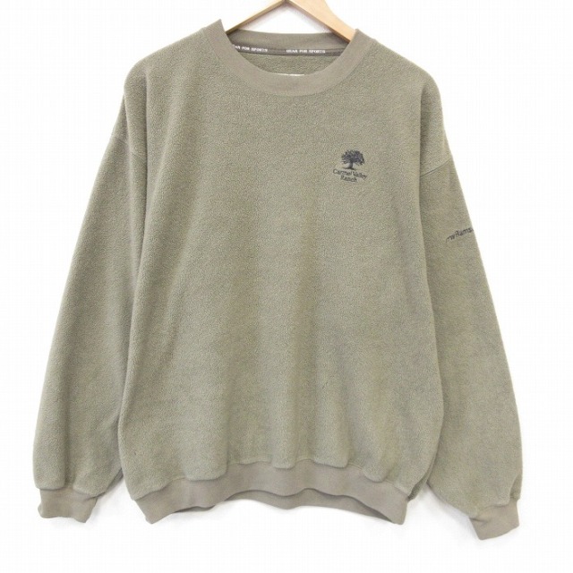 XL★古着 長袖 スウェット メンズ 00年代 00s Carmel Valley フリース ポリエステル クルーネック カーキ 26sep03