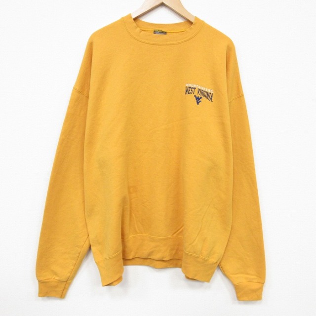 XL★古着 長袖 スウェット メンズ 90年代 90s ウェストバージニア 大きいサイズ クルーネック USA製 オレンジ 26sep03