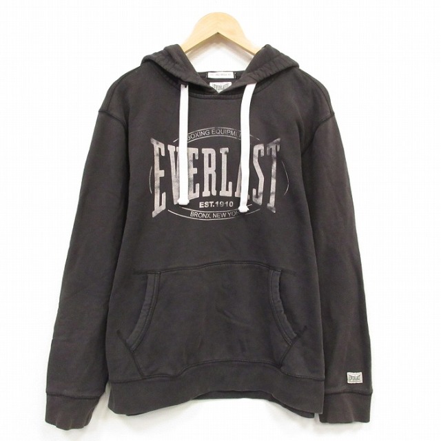 XL★古着 長袖 スウェット パーカー メンズ EVERLAST コットン ブラック 26sep03