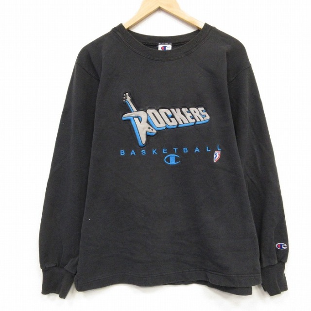 L★古着 チャンピオン 長袖 スウェット メンズ 90年代 90s ROCKERS バスケットボール クルーネック ブラック【spe】 26sep03