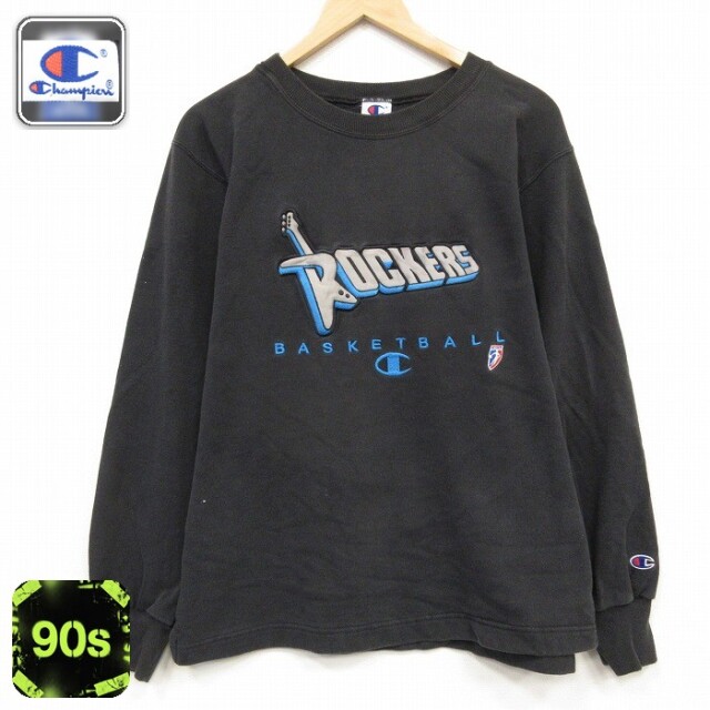 チャンピオン 90s 長袖スウェット ROCKERS バスケットボール ブラック メンズL相当 | 古着