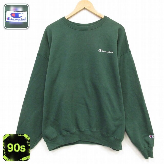 チャンピオン 90s 長袖スウェット ワンポイントロゴ グリーン メンズXL相当 | 古着