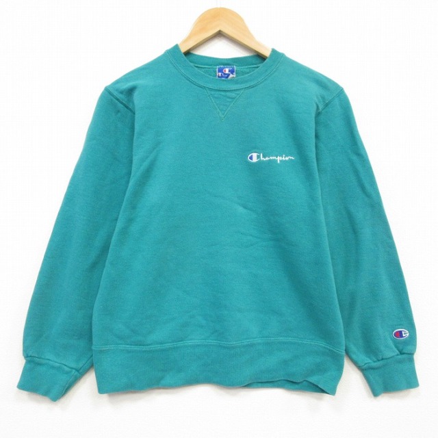 S★古着 チャンピオン 長袖 スウェット メンズ 90年代 90s ワンポイントロゴ クルーネック USA製 グリーン 26sep03