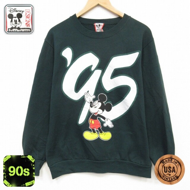 ディズニー 90s 長袖スウェット ミッキー グリーン メンズM相当 | 古着