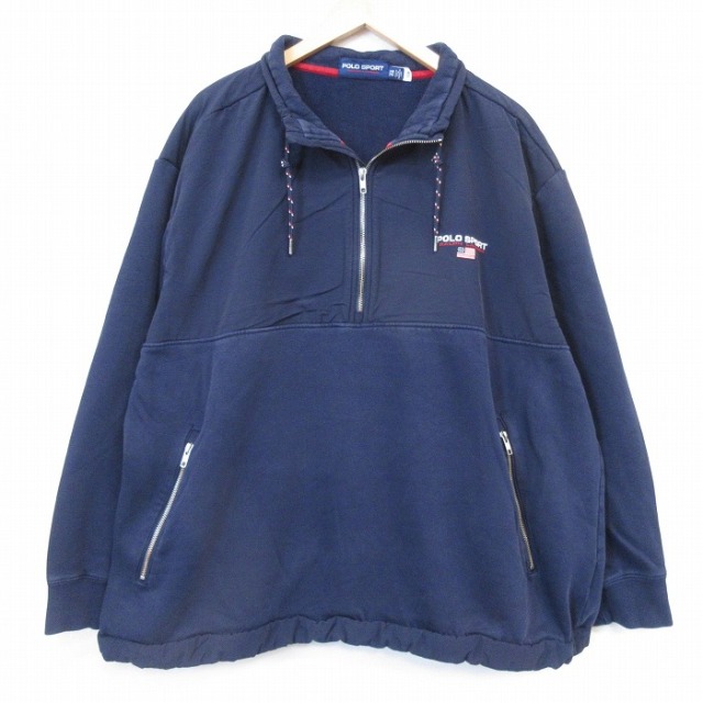 XL★古着 ラルフローレン ポロスポーツ 長袖 ブランド ハーフジップ スウェット メンズ ワンポイントロゴ 大きいサイズ ネイビー【spe】 26sep04
