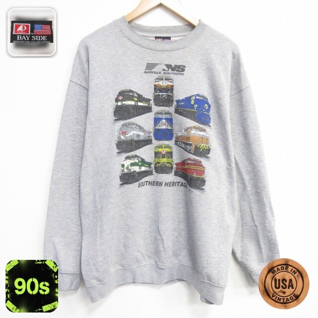 90s 長袖スウェット 鉄道 グレー メンズXL相当 | 古着