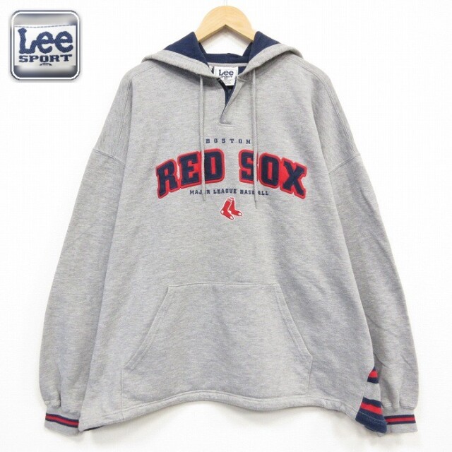 リー 長袖ハーフジップスウェット MLBボストンレッドソックス グレー メンズXL相当 | 古着