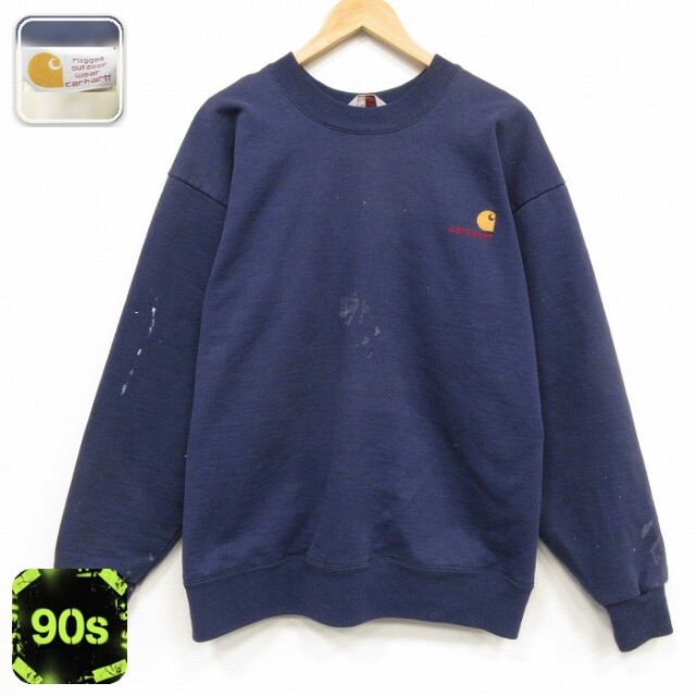 カーハート 90s 長袖スウェット ワンポイントロゴ ネイビー メンズXL相当 | 古着