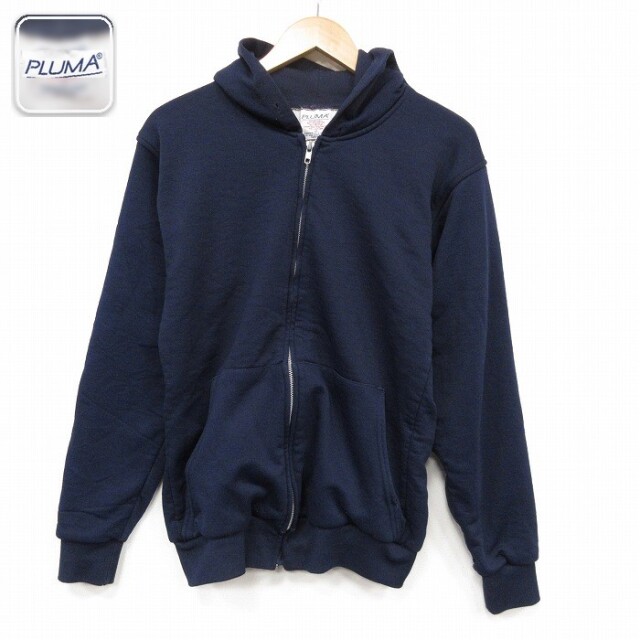 PLUMA 長袖フルジップスウェット 内側サーマル ネイビー メンズS相当 | 古着