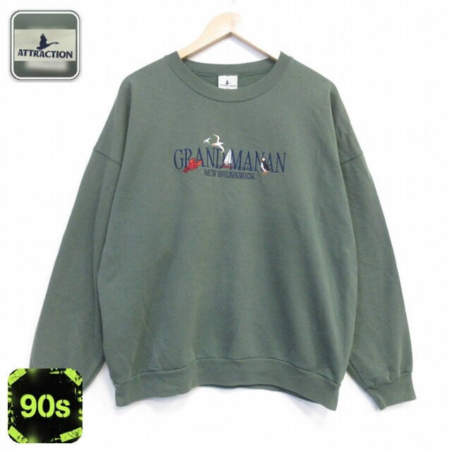 長袖 スウェット 90s GRAND MANAN クルーネック カナダ製 カーキ メンズXL相当 | 古着