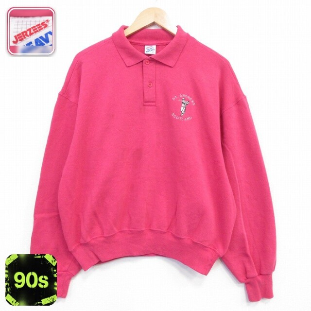 ジャージーズ 長袖 スウェット 90s ゴルフ 襟付き ピンク メンズXL相当 | 古着