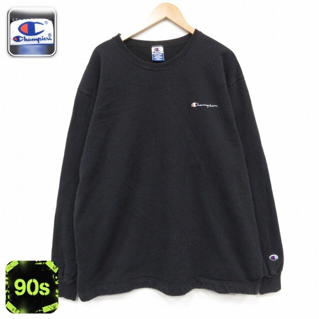 チャンピオン 90s 長袖スウェット ワンポイントロゴ ブラック メンズXL相当 | 古着