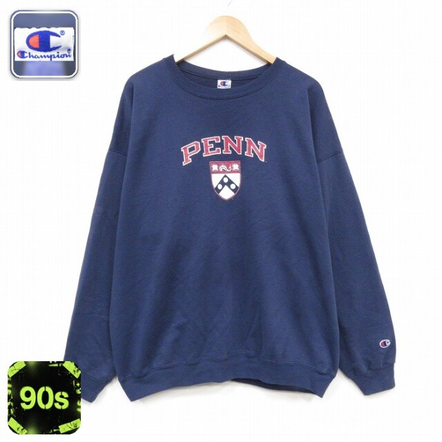 チャンピオン 90s 長袖スウェット ペンシルベニア ネイビー メンズXL相当 | 古着