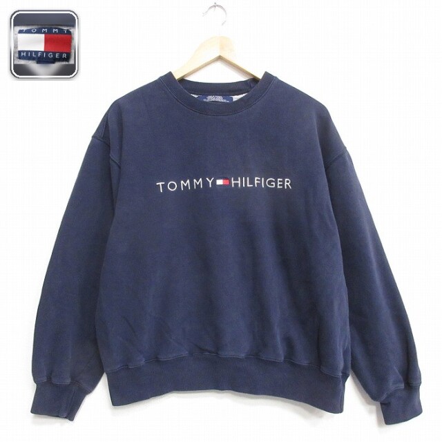 トミーヒルフィガー 長袖スウェット ビッグロゴ ネイビー メンズXL相当 | 古着