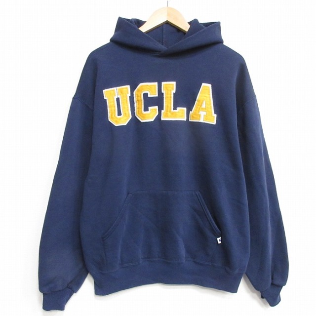 XL★古着 ラッセル 長袖 スウェット パーカー メンズ 90年代 90s UCLA USA製 ネイビー【spe】 26sep16