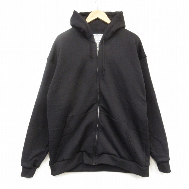XL★古着 PLUMA 長袖 フルジップ スウェット パーカー メンズ 00年代 00s 無地 ブラック 内側サーマル【spe】 26sep30