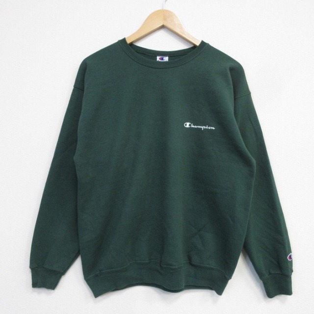 L★古着 チャンピオン 長袖 スウェット メンズ 90年代 90s ワンポイントロゴ クルーネック グリーン【spe】 26sep30