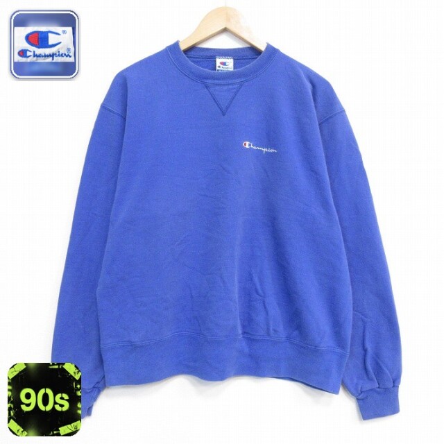 チャンピオン 90s 長袖スウェット ワンポイントロゴ ブルー メンズXL相当 | 古着