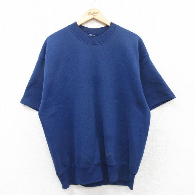 XL★古着 半袖 スウェット メンズ 80年代 80s 無地 クルーネック 紺 ネイビー 25apr09 中古 スエット トレーナー トップス