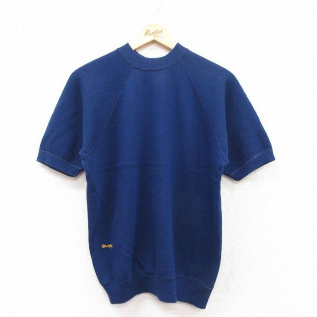 M★古着 ラングラー Wrangler 半袖 スウェット メンズ 80年代 80s ワンポイントロゴ ラグラン クルーネック USA製 紺 ネイビー 25apr24 中古 スエット トレーナー トップス