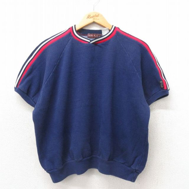 XL★古着 半袖 スウェット メンズ 90年代 90s 無地 ラグラン クルーネック 紺 ネイビー 25may24 中古 スエット トレーナー トップス