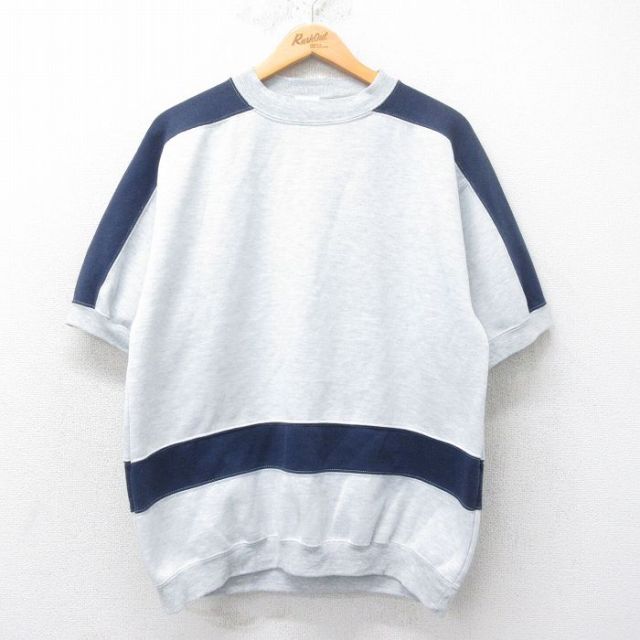 【50%OFF】L★古着 半袖 スウェット メンズ 00年代 00s 無地 クルーネック グレー 霜降り他 25jul04 中古 スエット トレーナー トップス
