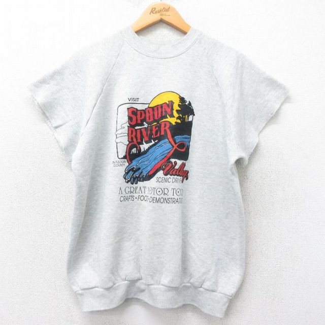 L★古着 フルーツオブザルーム 半袖 スウェット メンズ 90年代 90s SPOON RIVER ラグラン クルーネック USA製 グレー 霜降り 【spe】 25jul04 中古 スエット トレーナー トップス