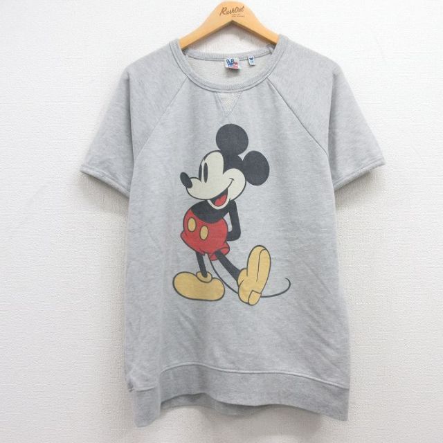 M★古着 ジャンクフード JUNK FOOD 半袖 スウェット メンズ ディズニー DISNEY ミッキー MICKEY MOUSE ラグラン クルーネック グレー 霜降り 25jul04 中古 スエット トレーナー トップス