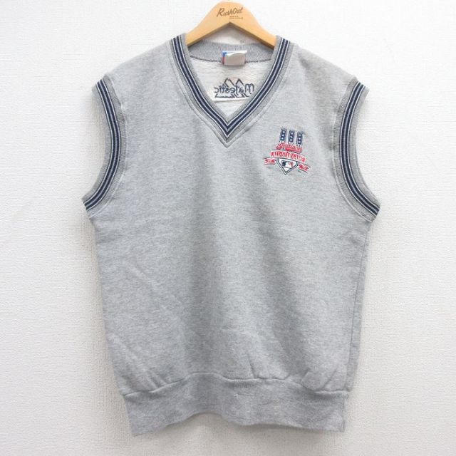 L★古着 マジェスティック ノースリーブ スウェット メンズ 90年代 90s MLB クリーブランドインディアンス オールスターゲーム Vネック USA製 グレー 霜降り メジャーリーグ ベースボール 野球 25jul04 中古 スエット トレーナー トップス