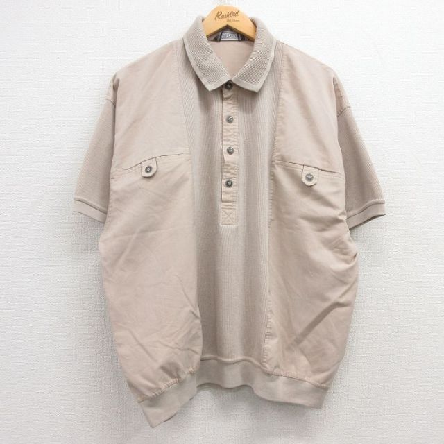 XL★古着 半袖 トップス メンズ 90年代 90s 大きいサイズ 襟付き ベージュ カーキ 25jul04 中古 スエット トレーナー