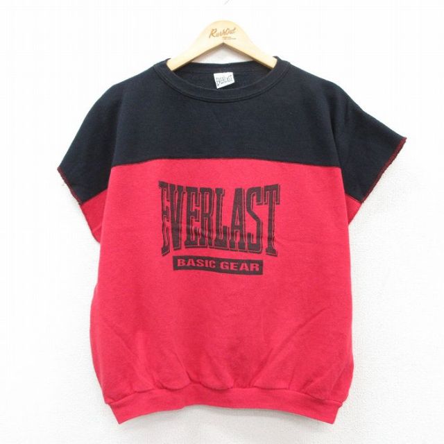 XL★古着 半袖 スウェット メンズ 90年代 90s EVERLAST ツートンカラー クルーネック USA製 赤他 レッド 25jul08 中古 スエット トレーナー トップス
