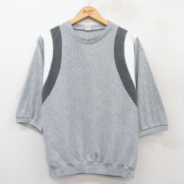M★古着 半袖 スウェット メンズ 80年代 80s 無地 クルーネック USA製 グレー 霜降り他 【spe】 25jul08 中古 スエット トレーナー トップス