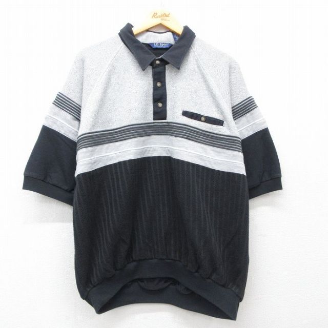 XL★古着 半袖 スウェット メンズ ラグラン 襟付き 黒他 ブラック 25jul16 中古 スエット トレーナー トップス