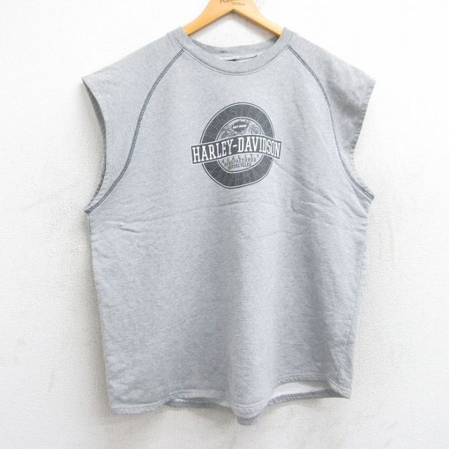 【20%OFF】XL★古着 ハーレーダビッドソン Harley Davidson ノースリーブ スウェット メンズ 00年代 00s バイク フォートワース 大きいサイズ クルーネック USA製 グレー 霜降り 【spe】 25aug13 中古 スエット トレーナー トップス