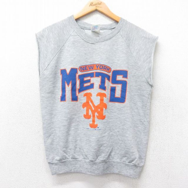 【20%OFF】M★古着 ノースリーブ スウェット メンズ 80年代 80s MLB ニューヨークメッツ クルーネック USA製 グレー 霜降り メジャーリーグ ベースボール 野球 【spe】 25sep30 中古 スエット トレーナー トップス