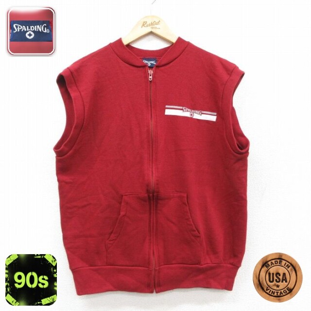 【50%OFF】スポルディング 90s ノースリーブフルジップスウェット バーガンディ L | 古着