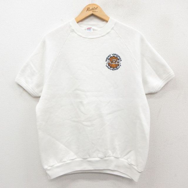 M★古着 ジャージーズ 半袖 スウェット メンズ 80年代 80s ウエストバージニア ラグラン クルーネック USA製 白26feb03