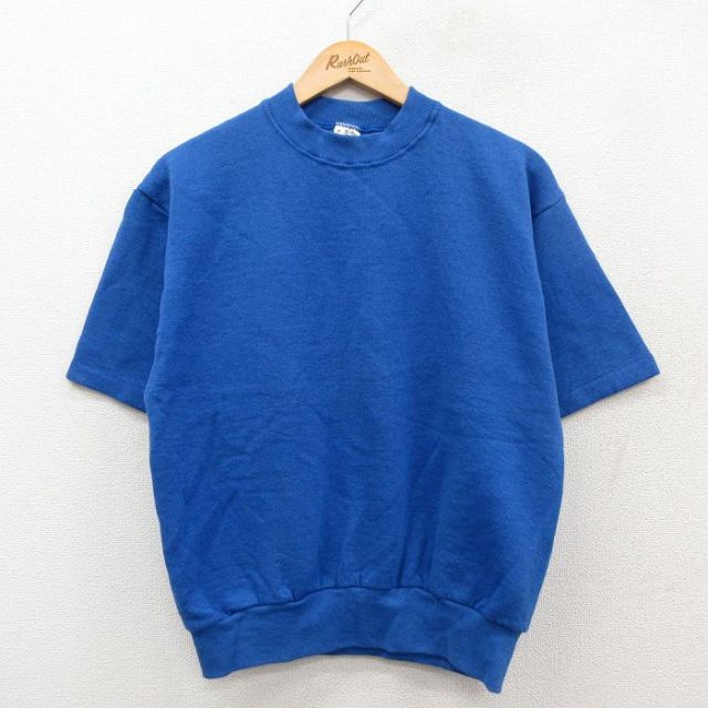M★古着 フルーツオブザルーム 半袖 スウェット メンズ 90年代 90s 無地 モックネック ハイネック 青26feb03