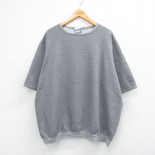 XL★古着 半袖 スウェット メンズ 90年代 90s 無地 大きいサイズ クルーネック USA製 グレー 霜降り 26feb06