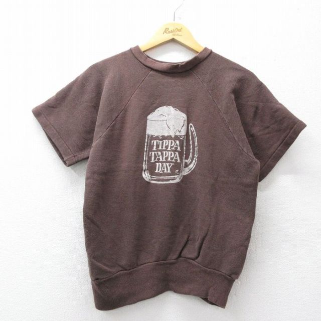 L★古着 半袖 スウェット メンズ 70年代 70s TIPPA TAPPA DAY ラグラン コットン クルーネック 茶【spe】 26feb07