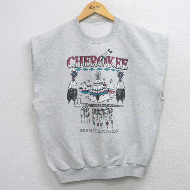CHEROKEE ノースリーブスウェット インディアン グレー メンズL相当 | 古着