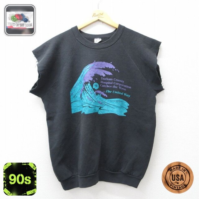 【20%OFF】フルーツオブザルーム 90s ノースリーブスウェット Durham ブラック メンズL相当 | 古着
