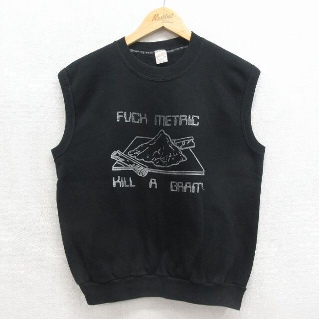 80s ノースリーブスウェット FUCK METRIC ブラック メンズM相当 | 古着