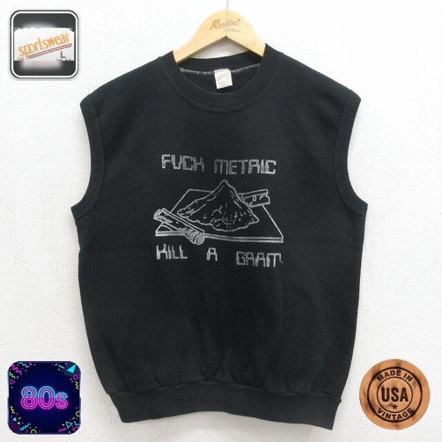 80s ノースリーブスウェット FUCK METRIC ブラック メンズM相当 | 古着