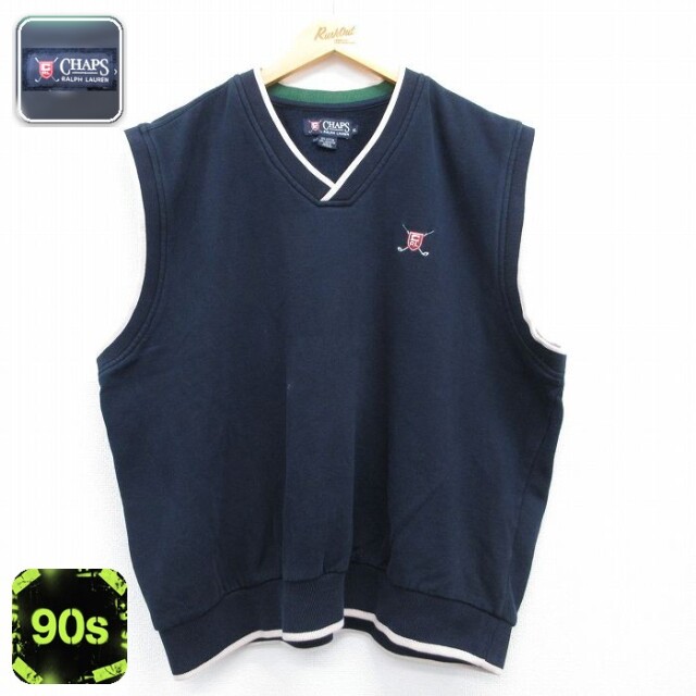ラルフローレン 90s ノースリーブスウェット ワンポイントロゴ ネイビー メンズXL相当 | 古着